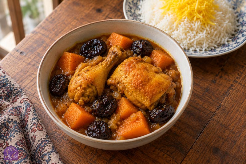 خورشت-کدو-حلوایی-با-مرغ-و-آلو
