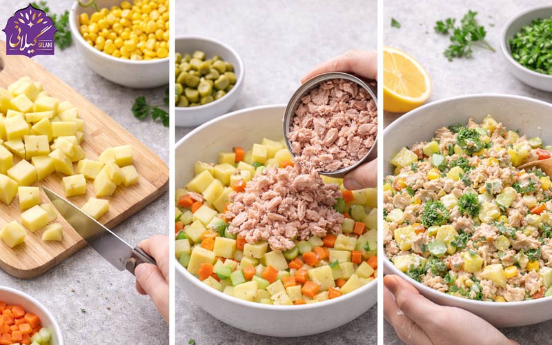 مراحل-تهیه-سالاد-تن-ماهی-ساده