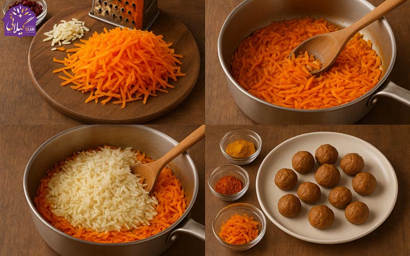 مراحل-تهیه-هویج-پلو-مجلسی