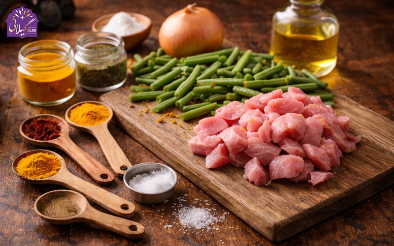 مواد-اولیه-برای-تهیه-لوبیا-پلو-با-گوشت-مرغ