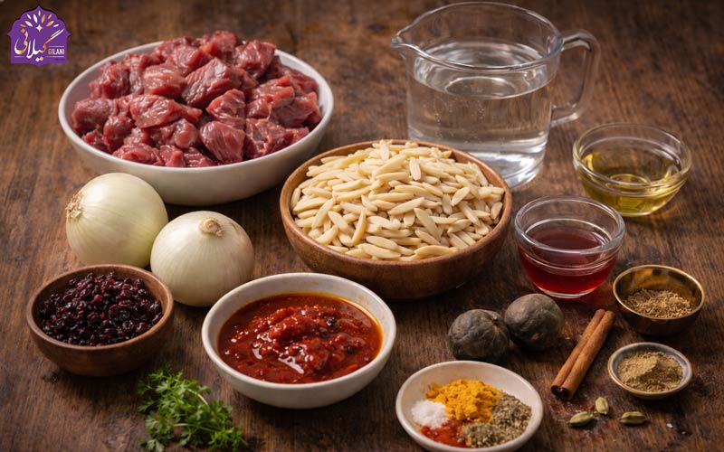 مواد-اولیه-لازم-برای-تهیه-خورشت-خلال-کرمانشاهی