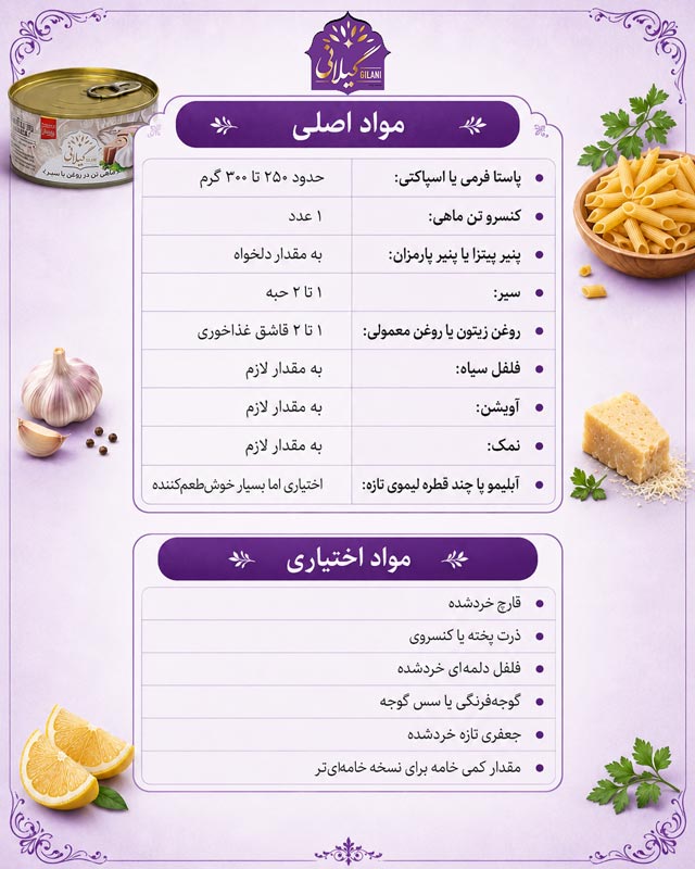 مواد-لازم-برای-تهیه-پاستا-تن-ماهی