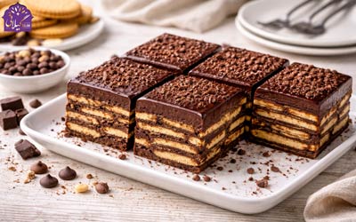 کیک یخچالی چیست و چگونه درست می‌شود؟ آموزش طعم محبوب شکلاتی بیسکوییتی