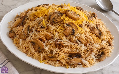 طرز تهیه قارچ پلو ساده بدون گوشت با برنج دمی