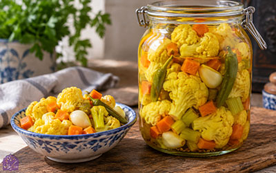 طرز تهیه ترشی گل کلم خانگی ترد و ذکر نکات مهم